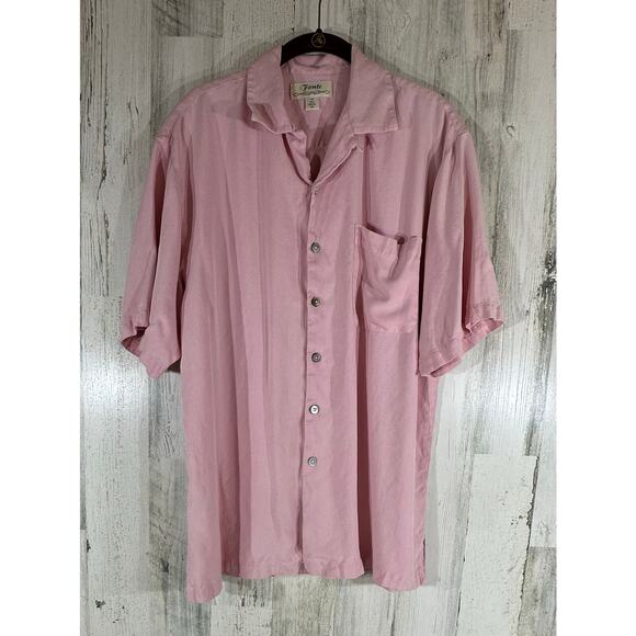 Fonte Mens Medium Button Up Camp Shirt Pastel Pink 100% Washed Silk Vintage - Picture 1 of 8